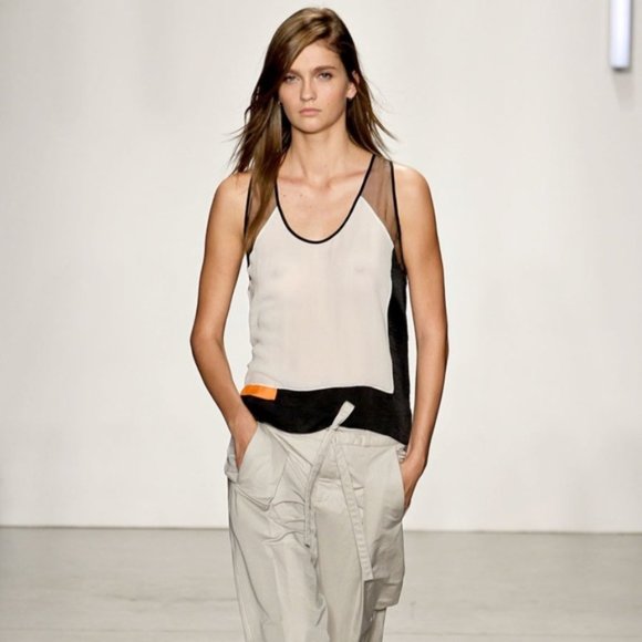 Helmut Lang Pearl Grey Color-Blocked Chroma Top S - Picture 4 of 13
